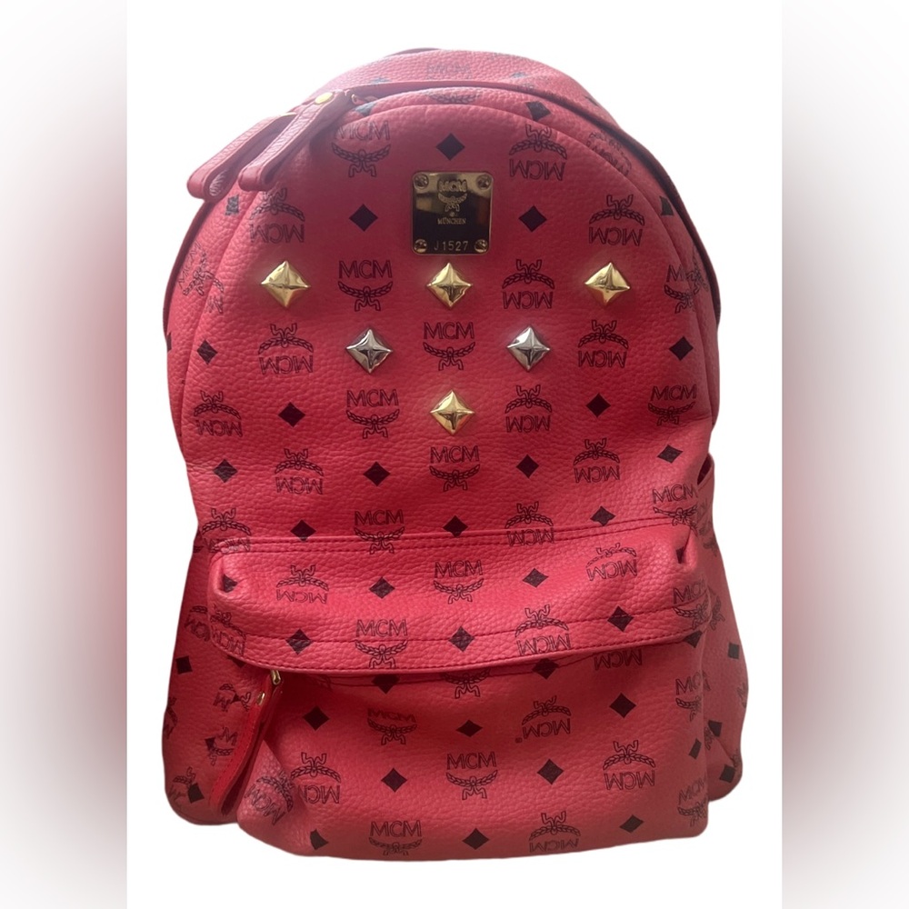 🔥MCM Pink/Red  Backpack with Studs Large